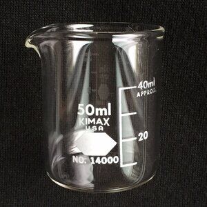 Kimble Kimax Glass Beaker 50 ml Griffin Low Form Pour 14000 Laboratory Science